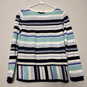 Brook Brothers Women's Linen Knit Blue White Black Striped Sweater Sz M